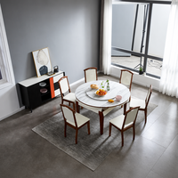 Table à manger extensible de luxe moderne en bois de caoutchouc + plateau en pierre frittée, ronde/carrée, double option, mobilier de maison