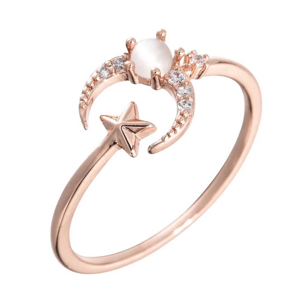 2023 New Design Starmoon Opening Ring Moon Diamond Adjustable Opening Ring For Wedding