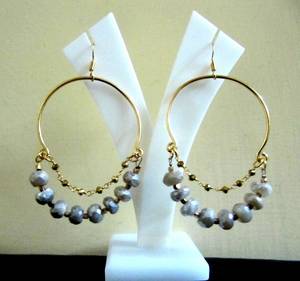 Natural Grey Moonstone Rondelle Faceted Mystic Coated Gemstone Gold Plated Sterling <b>Silver</b> <b>Beaded</b> Drop Earrings Handmade Hand - Product Image 1