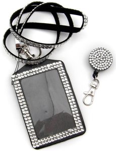 Lanière brillante de <span class=keywords><strong>strass</strong></span> de cadeaux de personnel de dame de beauté avec le <span class=keywords><strong>porte</strong></span>-carte de bobine d'insigne de collier en cristal de Bling - Product Image 6
