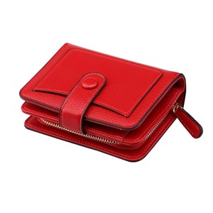 Cartera Roja para Mujer con Cierre de Cremallera y Botón, Cartera Compacta de Cuero, Tarjetero, Monedero Elegante para Uso Diario - Product Image 1