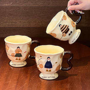 Retro <b>Ceramic</b> <b>Mug</b> Cartoon Design With Handle For Home Office Coffee Breakfast Cup Single Piece Autumn Theme - Product Image 1