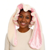 Bonnet de nuit doublé satiné en polaire pelucheuse, ajustable, 35 cm, avec nœud et sangle élastique