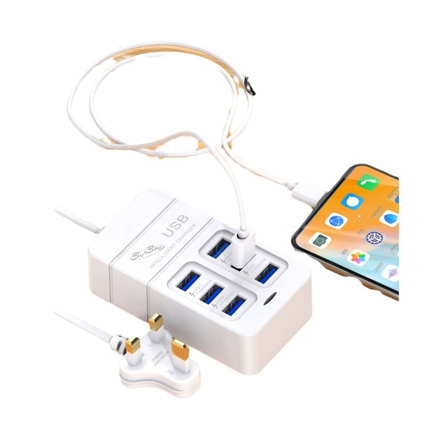 New Power Strip Mobile Phone Charger 3 USB-A + 3 USB-C Multi-port Charging Head 10W Fast Charging 3A PD Charging Station