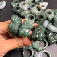 Pixiu Jade Anneaux Pierre Naturelle Mode Anneaux Sculptés Type a Haute Qualité Guérison Authentique Jade Anneaux pour Hommes