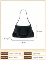Sac à main vintage pour femme, nouveau modèle Chelsea 36, grande capacité, minimaliste, sac hobo à porter sous le bras, en cuir véritable avec rabat