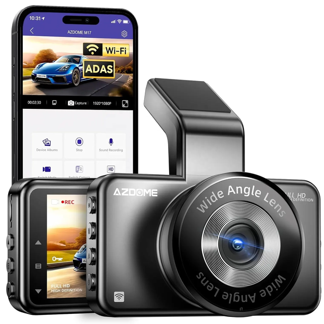 AZDOME M17 Pro 3.0 Inch ADAS 2K Time Lapse Front and Rear 1080p Dual Lens Dash Cam App Control