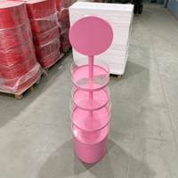 Présentoir cosmétique métallique léger sur pied à plusieurs niveaux avec porte-panneau pour magasin de détail et salon de beauté