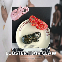 Pince à cheveux en acétate motif homard animal marin pour femme, grande taille 10 cm, usage quotidien, accessoire de gros, collection 2026