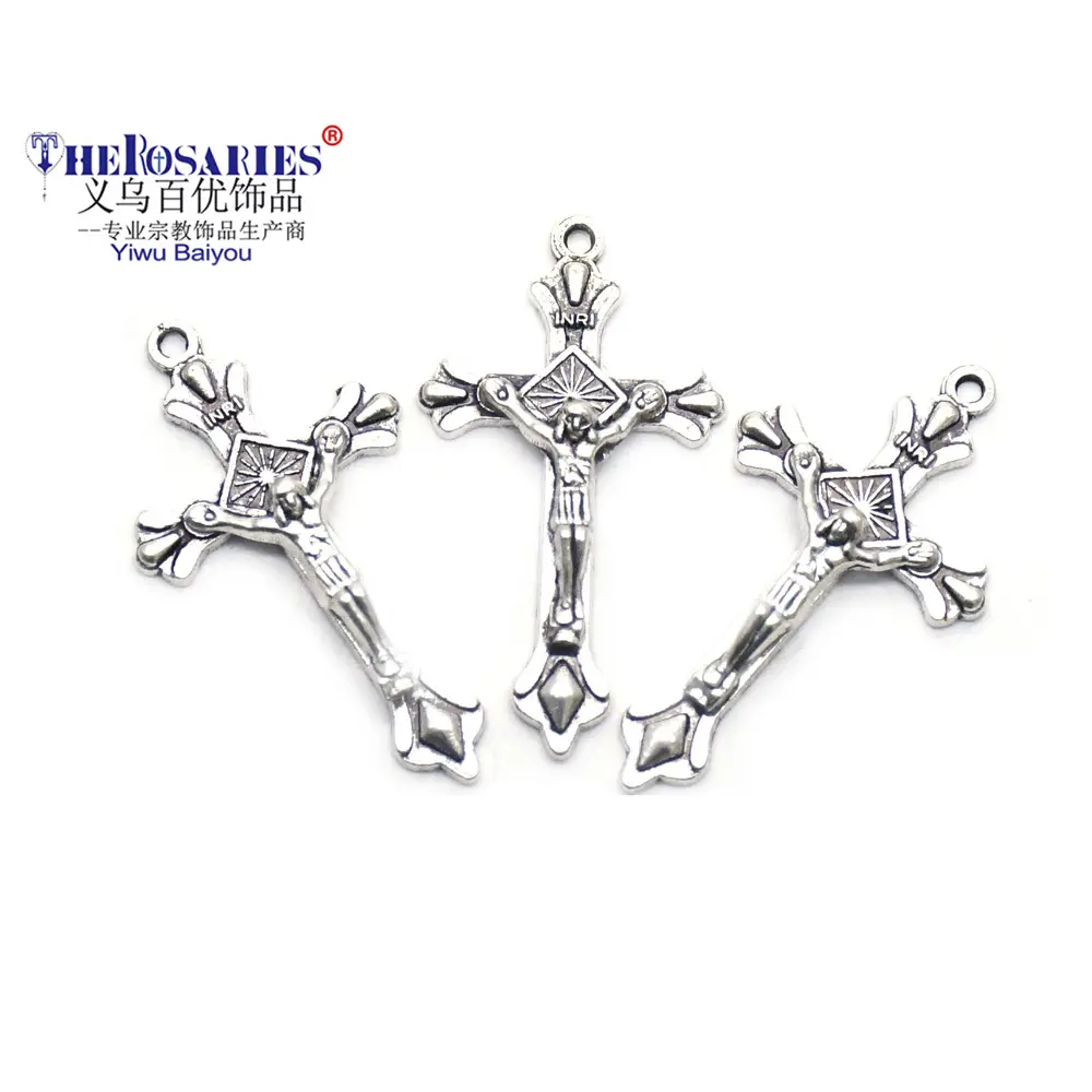 50ピース/ロットJesus Cross Metal Pendant Rosary Accessory Crucifix Charms