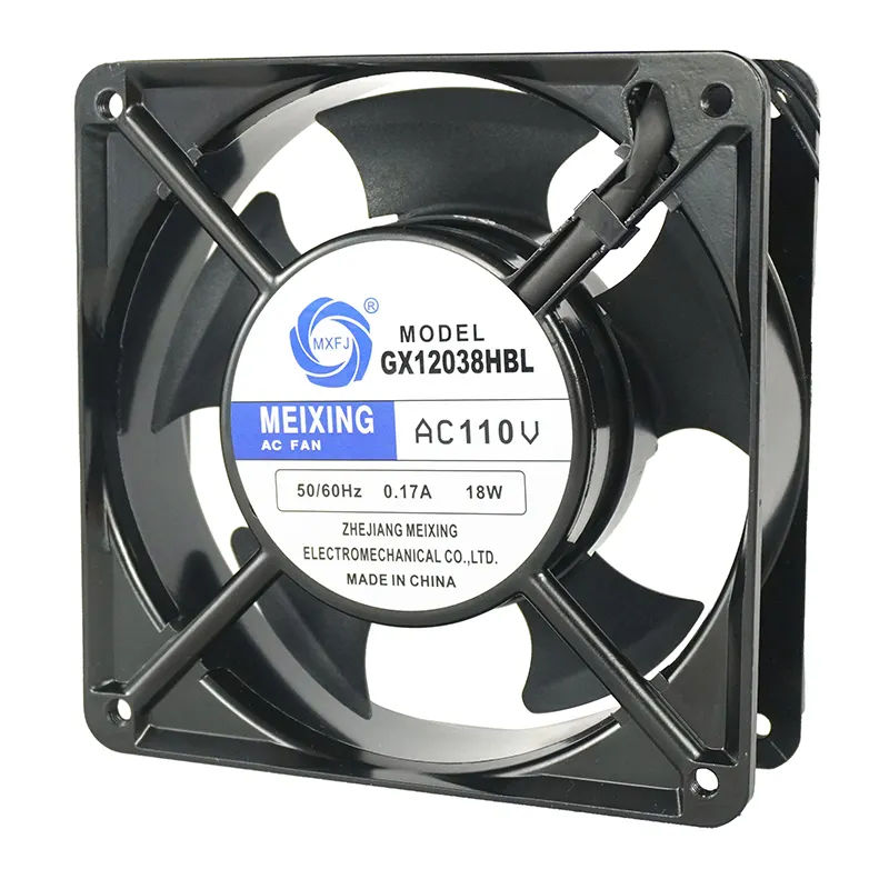 MEIXING GX12038HBL 110V-120V 120x120x38mm AC 축 방향 유량 팬 4 인치 알루미늄 프레임 플라스틱 블레이드 고속 냉각 라디에이터 팬