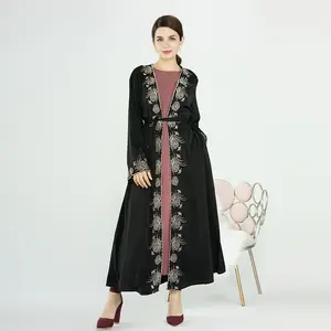 2023 Eid Abaya迪拜女性穆斯林Burkha Nida中庸服装伊斯兰服装刺绣黑色Abaya