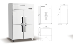 Réfrigérateur commercial vertical à grande capacité à quatre portes, refroidissement par air/direct, en acier inoxydable, armoire réfrigérante/congélateur - Product Image 2