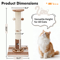 Griffoir pour chat en sisal avec base stable anti-basculement et trou pour souris interactif et jouets, tour griffoir en bois pour chats d'intérieur