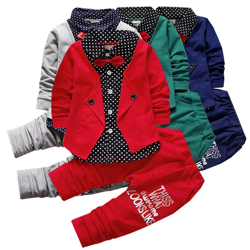 2PC Toddle Boys Clothing Sets Children's Long Sleeve Outfits Tops Pants Kids Casual Party Wedding Clothes D0654