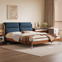 Lit en bois massif de style Bauhaus, design Mid-century Modern, vintage français, 1,52 m/1,82 m, sommier bas avec fonction de démontage, modèle 9902