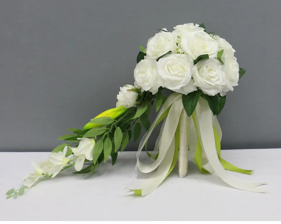 Белая роза, искусственный цветок, композиция в ряд, букет невесты, Свадебный декор, декор на стену, автомобильный цветочный