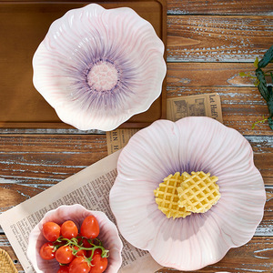 Vaisselle à motif floral sous glaçure violette, design élégant, ensemble de bols et d'assiettes à dessert pour la maison - Product Image 5