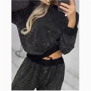 Set 2 potong atasan wanita lengan panjang, kerah bundar, longgar, dengan tali serut dan celana lebar, model Eropa dan Amerika untuk musim gugur dan dingin. - Product Image 5