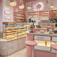 Vitrine de boulangerie sur mesure, écologique, étanche, thème rose, éclairage LED, construction en MDF et acier inoxydable pour