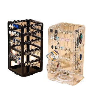 5 couches 360 degrés rotatif grande capacité commode support 360 rotatif Transparent noir boucles <span class=keywords><strong>d</strong></span>'oreilles collier support de rangement - Product Image 1