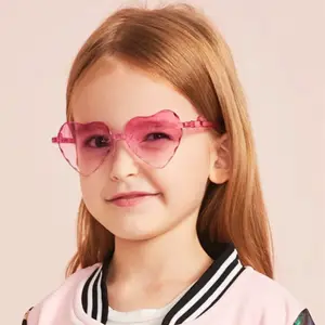 แว่นกันแดดรูปหัวใจไร้ขอบลายการ์ตูนน่ารักใหม่2023 UV400กลางแจ้งแว่นกันแดดเด็กอินเทรนด์ขนาดใหญ่