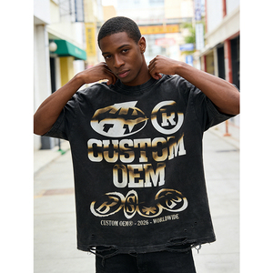 Camiseta de Hombre Estilo Streetwear, Oversize, Corte Cuadrado, 100% Algodón, con Efecto Desgastado Vintage, Impresión Digital, Personalizada OEM - Product Image 3