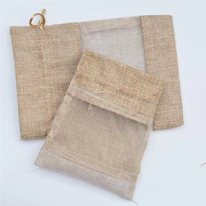 Sac de rangement pour bonbons en toile de jute avec cordon de serrage et fenêtre transparente, sacs cadeaux à cordon en toile de jute, sacs pochettes en <span class=keywords><strong>organza</strong></span> avec fenêtre - Product Image 5