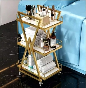 Carrito de Almacenamiento de 3 Niveles con Ruedas para Herramientas de Belleza y Toallas, Diseño Contemporáneo, Fácil de Mover, para Baño, Color Dorado Metálico - Product Image 1