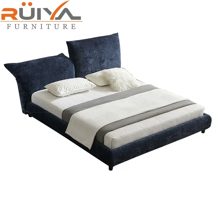 מכירה לוהטת מודרני סגנון עיצוב באיכות גבוהה בד מיטה כחול עור מלך גודל מיטה