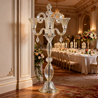 Candelabre de style français en cristal transparent à 4 branches pour mariage, avec support à fleurs, centre de table