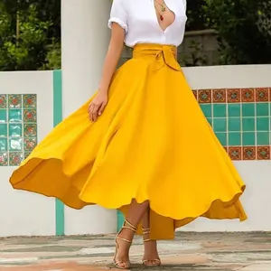Bán Buôn Sang Trọng Màu Rắn Ăn Mặc Vàng Satin Maxi Váy Cho Phụ Nữ Thời Trang Hai Mảnh Đặt Váy