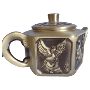 Teiere in Ottone Stile <span class=keywords><strong>Cinese</strong></span> con Design delle Quattro Bestie Divine, Artigianato Metallico Classico Personalizzato per Decorazioni Casa e Ufficio - Product Image 3
