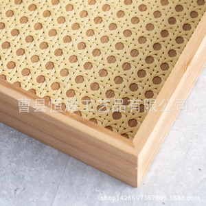 Bandeja de almacenamiento de bambú de 39x28x5 cm, cuadrada, de madera maciza con base tejida para servir té y organizar la mesa - Product Image 3
