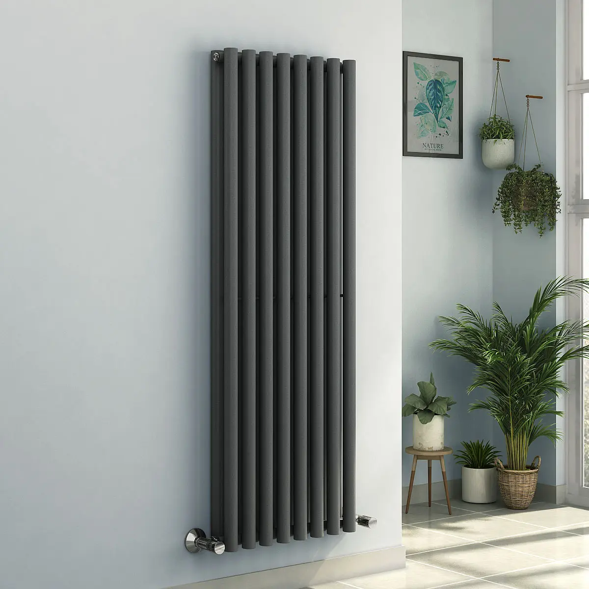 BODE Radiator desainer antrasit profesional Radiator pemanas pusat Oval ganda untuk sistem pemanas air rumah