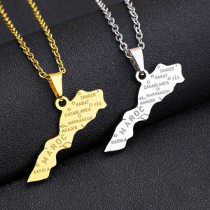 Collana con Ciondolo a Forma <span class=keywords><strong>di</strong></span> Mappa del Marocco in Acciaio Inossidabile Placcato Oro, Unisex, Vendita Calda - Product Image 1