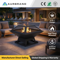 Brasero d'extérieur carré en métal pour bois avec grille de barbecue et écran anti-étincelles pour camping, jardin et cour