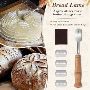Cesta de fermentación de pan en línea, raspador, mezclador, fabricante de harina, cuchillo fijador, herramienta para hornear ovalada, cerámica, silicona, madera, ratán, Parching - Product Image 2