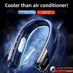 USB Rechargeable Plastic Foldable Neck Hanging Bladeless <b>Handheld</b> <b>Fan</b> Five Blades Portable Outdoor Household Hotel Car English - Product Image 5