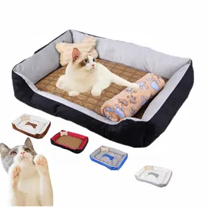 Kuzu Pet kanepe yumuşak rattan köpek yatağı 2024 yıkanabilir rattan mat battaniye ile evcil hayvan kulubesi yuva ev yatak kemik oyuncak
