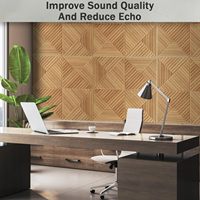 Panneau acoustique auto-adhésif en PET 600x600x9mm, motif bois rainuré 3D, insonorisant, pour mur et plafond, chambre, studio, bureau, DIY
