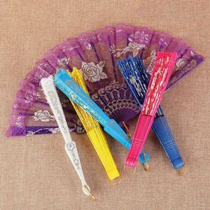 Hot Sale Fashion Foldable Lace <b>Edge</b> Rose PP Hot Stamping <b>Plastic</b> Bone Hand Fan 23x42.5cm Custom Tags for Wedding Gift - Product Image 2