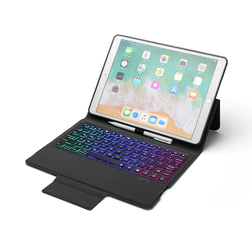 Fashion Design PU Leather Colorful Backlit BT Wireless Keyboard Cover Case for iPad Air 10.5" 2019 / Pro 10.5" 2017