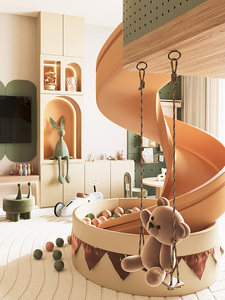 Cama de <span class=keywords><strong>loft</strong></span> con tobogán para niños, fábrica personalizada con diseño de tobogán giratorio de arco, casa de juegos, litera para niños con área de actividades para niños - Product Image 3