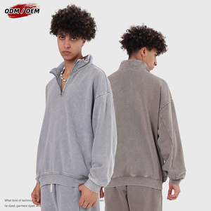 OEM Sudadera de invierno informal vintage lavada con media cremallera, de 430 g/m², 100% algodón, cuello alto, forrada, ecológica, transpirable, oversize - Product Image 4