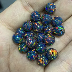 Mlohq — pierres d'opales synthétiques, bijoux en boule avec trous complets, 8mm, petites perles d'opales noires, prix en grammes,
