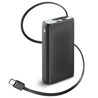 Câble USB-C rétractable intégré, charge rapide 35W PD 22.5W, batterie haute capacité 20000mAh, double sortie, affichage numérique, ODM portable