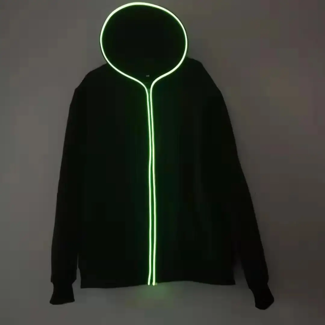 Unisex streetwear için özel logo boş LED tam fermuarlı kapüşonlu eşofman üstü noel festivali müzik festivali için siyah kazak kutlamak