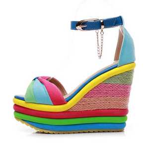 Gâteau éponge couleur assortie chaussures pour femmes sandales compensées en paille été nouveau talon Super haut bouche de poisson couleur romaine petite <span class=keywords><strong>taille</strong></span> - Product Image 5