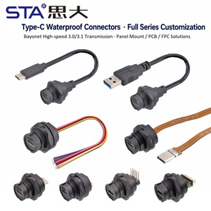 Conector <span class=keywords><strong>USB</strong></span> Tipo <span class=keywords><strong>C</strong></span> Gen3.0 3.1 a Prueba de Agua IP67/IP68, Conector de Bayoneta Industrial para Exteriores, Cable de Extensión Sobremoldeado de 0.3, 0.5 y 1 Metro - Product Image 1